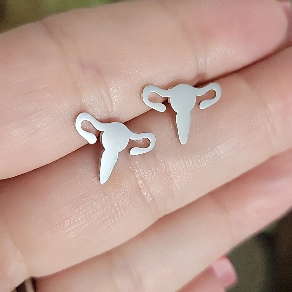 Femcore Uterus Stud Earrings, My Body My Choice - Picture 3 of 6